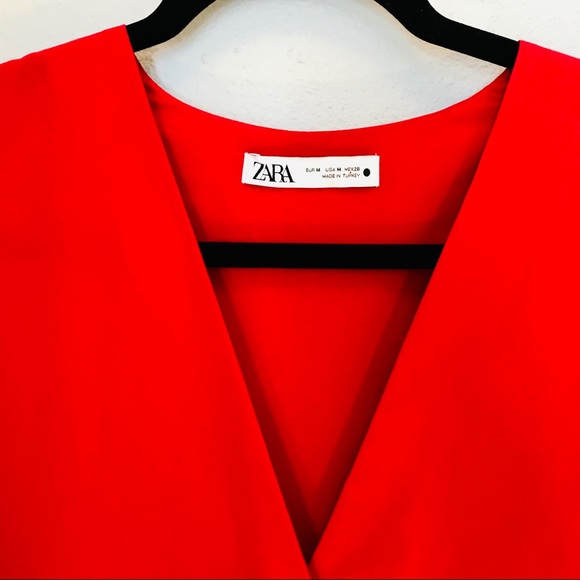 ZARA RED POPLIN MIDI DRESS. SIZE MEDIUM - Picture 4 of 9